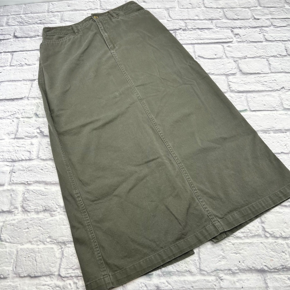 Rafaella Womens Olive Green Cotton Maxi Skirt Modest Utility Long Skirt Size 8